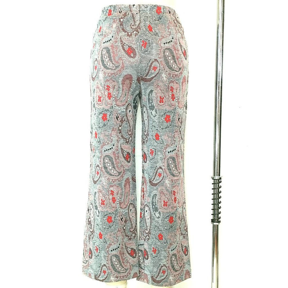 Vtg 70s Double Knit Pants Ankle Cropped Paisley - Picture 2 of 8